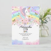 Magical Unicorn Rainbow 1st Birthday Invitation Kaart (Staand voorkant)