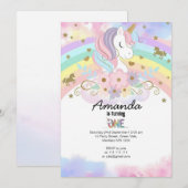 Magical Unicorn Rainbow 1st Birthday Invitation Kaart (Voorkant / Achterkant)