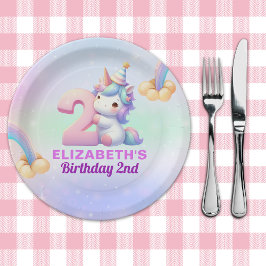 Magical Unicorn Rainbow 2nd Birthday Party Papieren Bordje