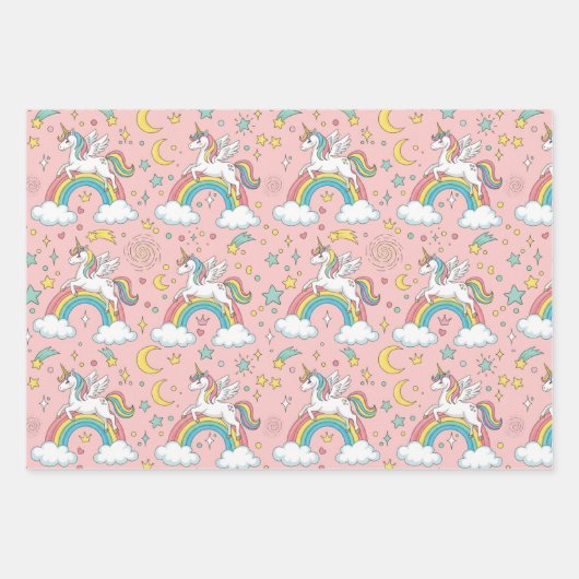 Magical Unicorn Rainbow Birthday Gift Wrap Set Inpakpapier Vel (Voorkant 3)