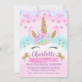 Magical Unicorn Rainbow  Birthday Invitation Kaart (Voorkant)