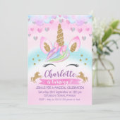 Magical Unicorn Rainbow  Birthday Invitation Kaart (Staand voorkant)
