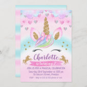 Magical Unicorn Rainbow  Birthday Invitation Kaart (Voorkant / Achterkant)