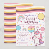 Magical Unicorn & Rainbow Girl Third Birthday  Kaart (Voorkant / Achterkant)