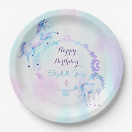 Magical Unicorn Rainbow Lavender Pink Turquoise Papieren Bordje (Voorkant)