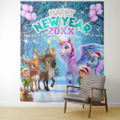 Magical Unicorn & Reindeer Kids New Year Wandkleed (In situ)