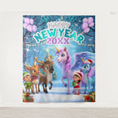 Magical Unicorn & Reindeer Kids New Year Wandkleed (Voorkant)