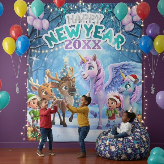 Magical Unicorn & Reindeer Kids New Year Wandkleed