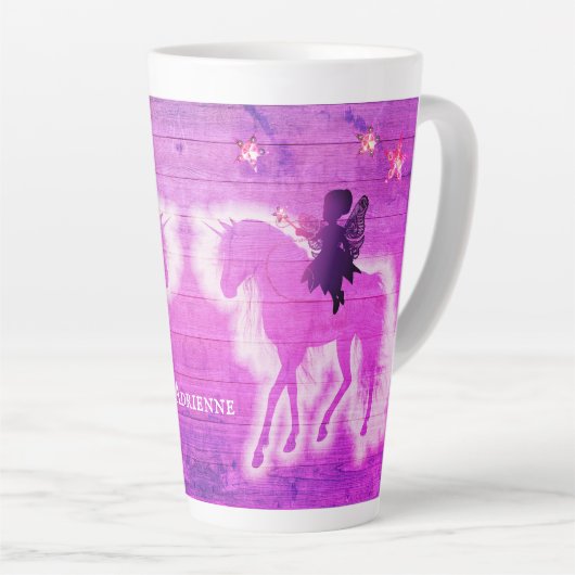 Magical Unicorn Silhouette Pink, gepersonaliseerd Latte Mok (Rechterhoek)