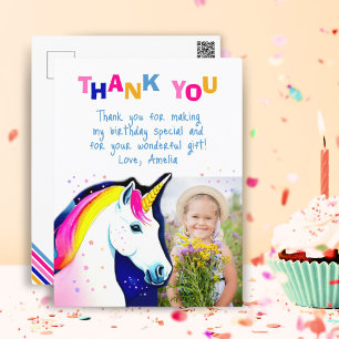 Magical Unicorn Star Girl Foto Birthday Dank je Briefkaart