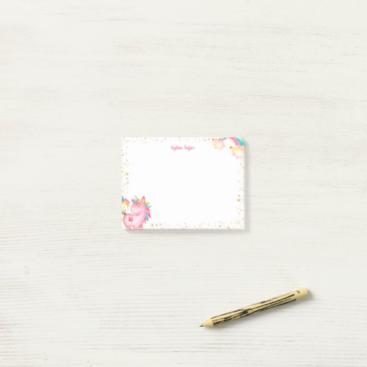 Magical Unicorn Stars Kinder Post-it® Notes (Op bureau)
