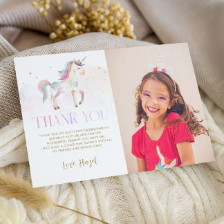 Magical Unicorn Thank You Card With Photo Kaart