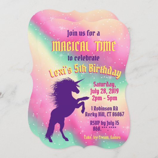 Magical Unicorn verjaardagsfeestje Kaart (Voorkant / Achterkant)