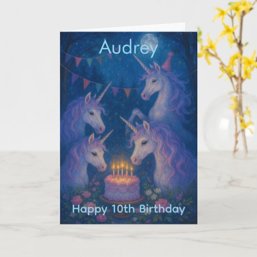 Magical Unicorns Mystical Customizable Birthday Kaart (Gele Bloem)