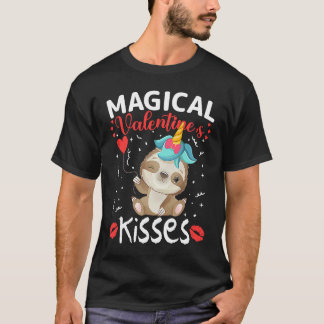 Magical Valentines Kissed Sloth with Unicorn Hat T-shirt
