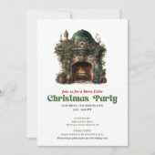 Magical vintage Christmas fireplace party invite Kaart (Voorkant)