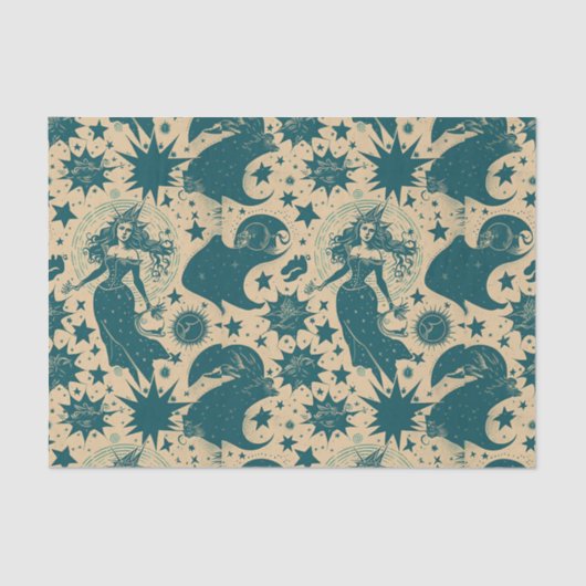 Magical Vintage Witch with Stars Decoupage Paper Tissuepapier (Voorkant)