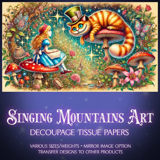 Magical Vintage Wonderland Alice Cat Scene Tissuepapier