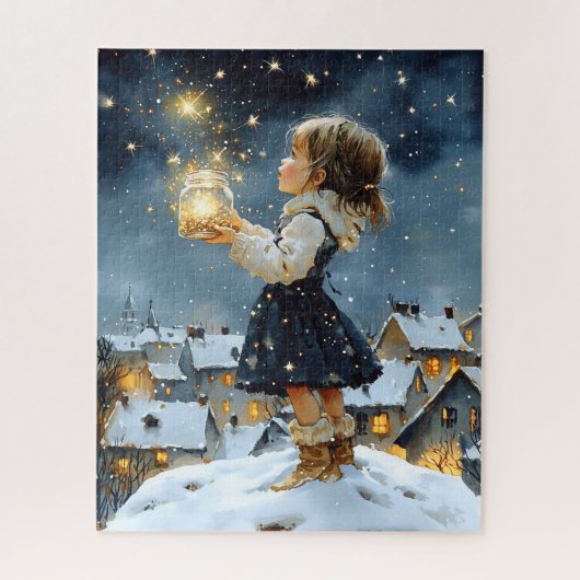 Magical Watercolor Winter Starry Night Legpuzzel (Verticaal)