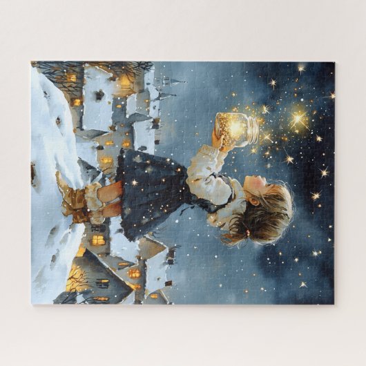 Magical Watercolor Winter Starry Night Legpuzzel (Horizontaal)