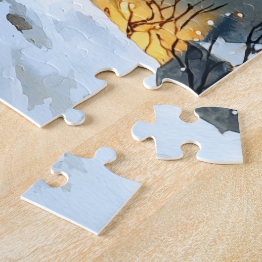 Magical Watercolor Winter Starry Night Legpuzzel (Zijkant)