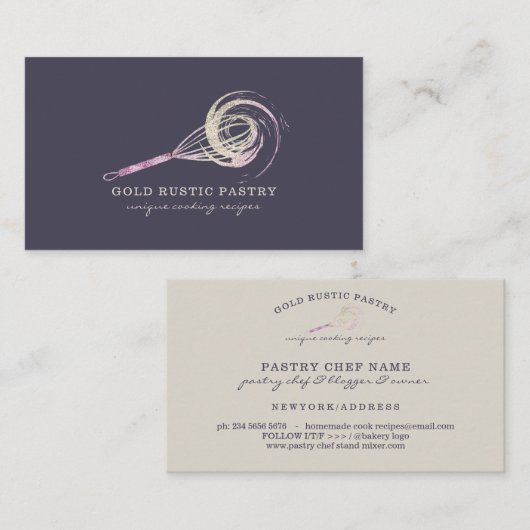 Magical Whisk Bakery rustic Pastry Chef paars Visitekaartje (Voorkant / Achterkant)