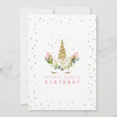 Magical White Floral Gold Unicorn Girl Birthday Kaart (Achterkant)