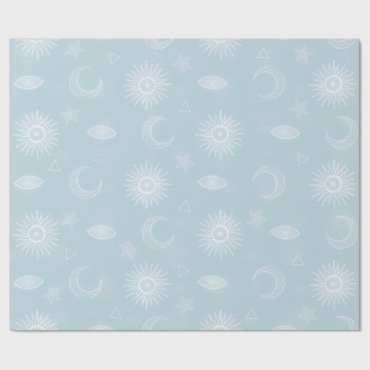 Magical White Moon Sun Stars Blue pattern Cadeaupapier (Vlak)