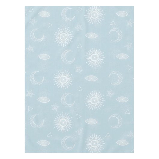 Magical White Moon Sun Stars Blue pattern Tafelkleed (Voorkant)
