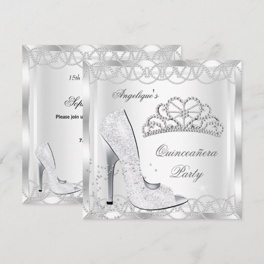 Magical White Silver Quinceanera High Hiel Shoes Kaart (Voorkant / Achterkant)