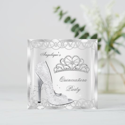 Magical White Silver Quinceanera High Hiel Shoes Kaart (Staand voorkant)
