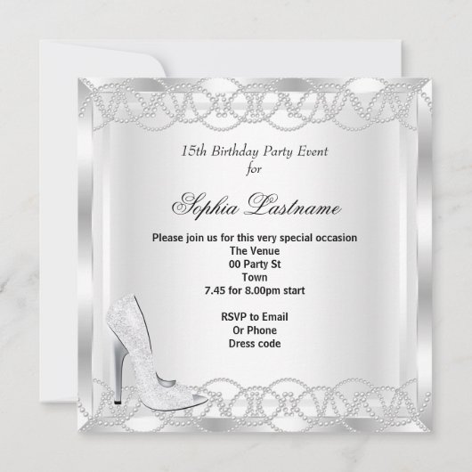 Magical White Silver Quinceanera High Hiel Shoes Kaart (Achterkant)