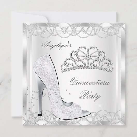 Magical White Silver Quinceanera High Hiel Shoes Kaart (Voorkant)