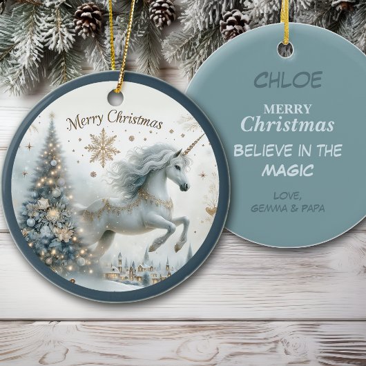 Magical White Unicorn Granddaughter Christmas Keramisch Ornament