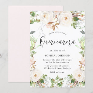 Magical White Winter Wonderland Blush Quinceanera Kaart