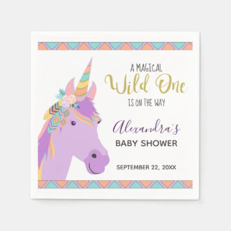 Magical Wild One Cute Paars Unicorn Baby shower Servet