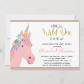 Magical Wild One Unicorn Pink Gold Baby shower Kaart (Voorkant)