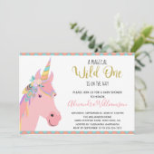 Magical Wild One Unicorn Pink Gold Baby shower Kaart (Staand voorkant)
