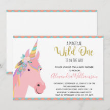Magical Wild One Unicorn Pink Gold Baby shower