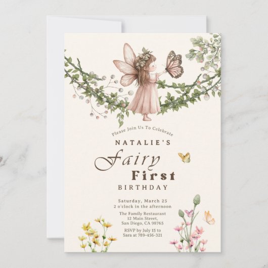 Magical Wildflower Butterfly Fairy Eerste Verjaard Kaart (Voorkant)