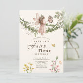 Magical Wildflower Butterfly Fairy Eerste Verjaard Kaart (Staand voorkant)