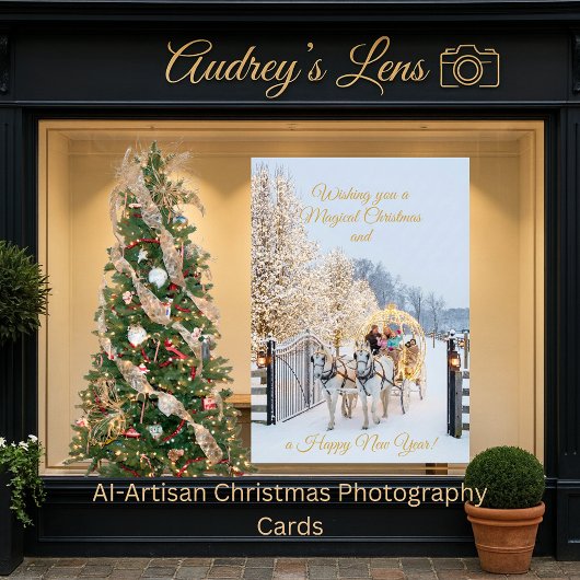 Magical Winter Carriage Ride Christmas Photo Card Kaart