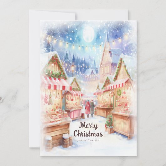 Magical Winter Night Christmas Market  Feestdagenkaart (Voorkant)