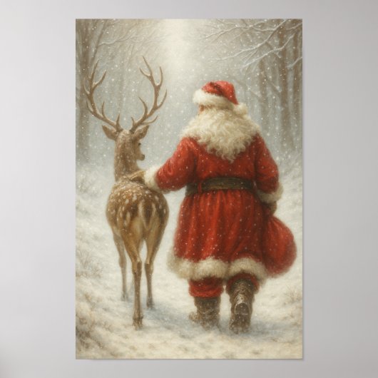 Magical Winter Santa & Reindeer Walk Poster Paper  (Voorkant)