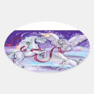 Magical Winter Unicorn Ovale Sticker