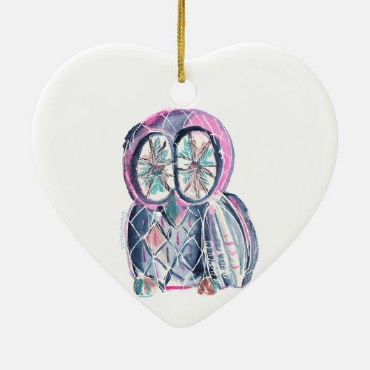 Magical Winter Waterverf Uil Keramisch Ornament (Achterkant)