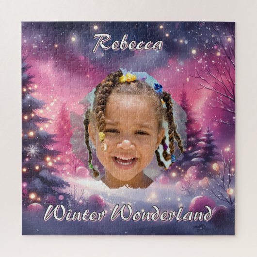 Magical Winter Wonderland Photo Name Purple Pink Legpuzzel (Verticaal)