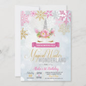 Magical Winter Wonderland Unicorn Birthday Invite Kaart (Voorkant)