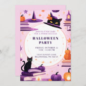 Magical Witch Cat Halloween Party Uitnodiging (Voorkant / Achterkant)