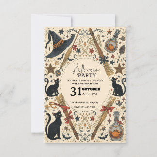 Magical Witch Halloween Party Invitation– Editable Kaart